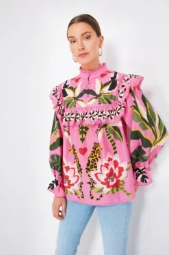 Farm Rio Leopard Forest Pink Blouse