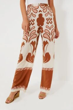 Brown Spray Of Flowers Wide Leg Pants