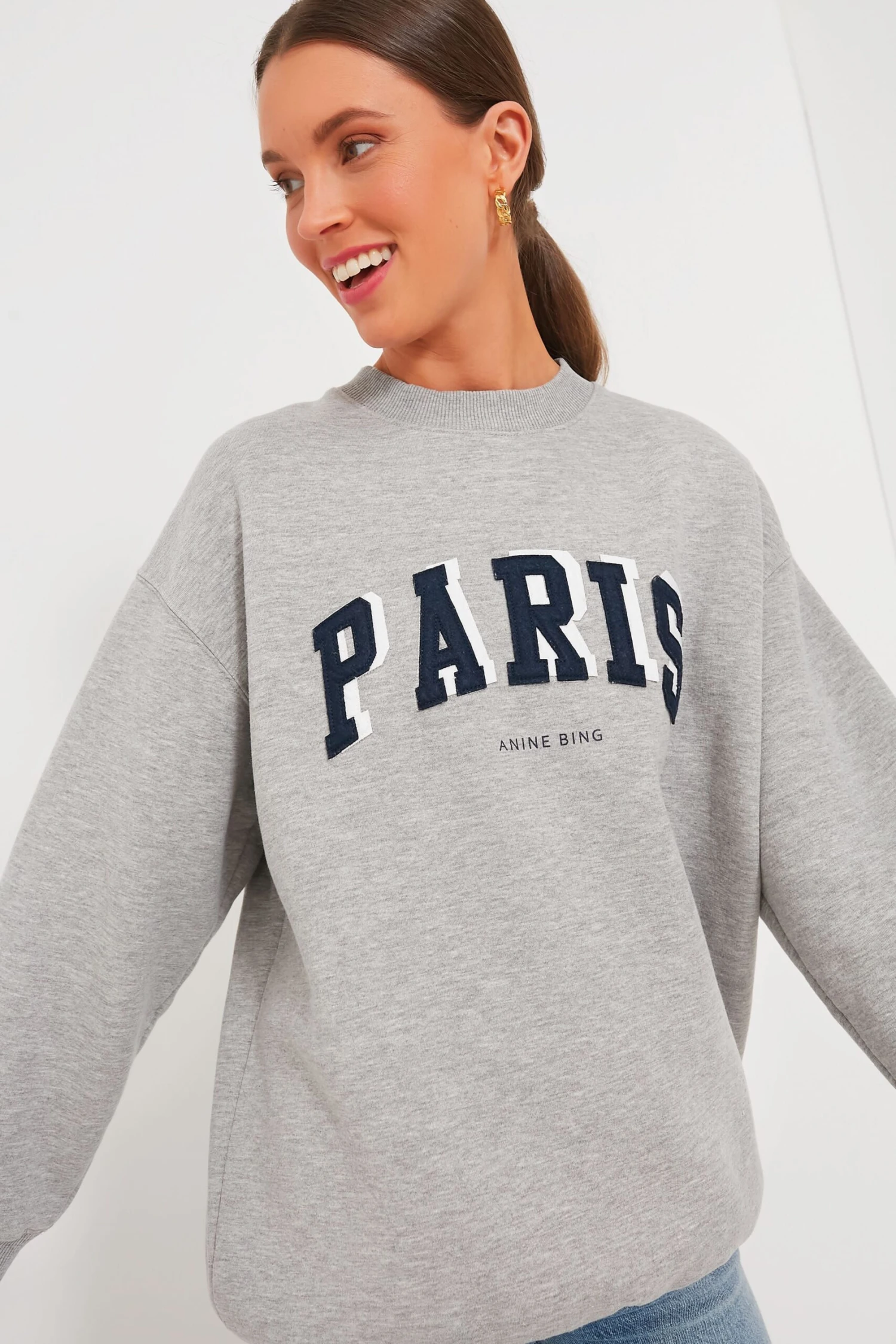 ANINE BING Grey Melange Paris Tyler Sweatshirt 3 ANINE BING Grey Melange Paris Tyler Sweatshirt