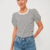 Navy Striped Vesty Puff Short Sleeve Crewneck