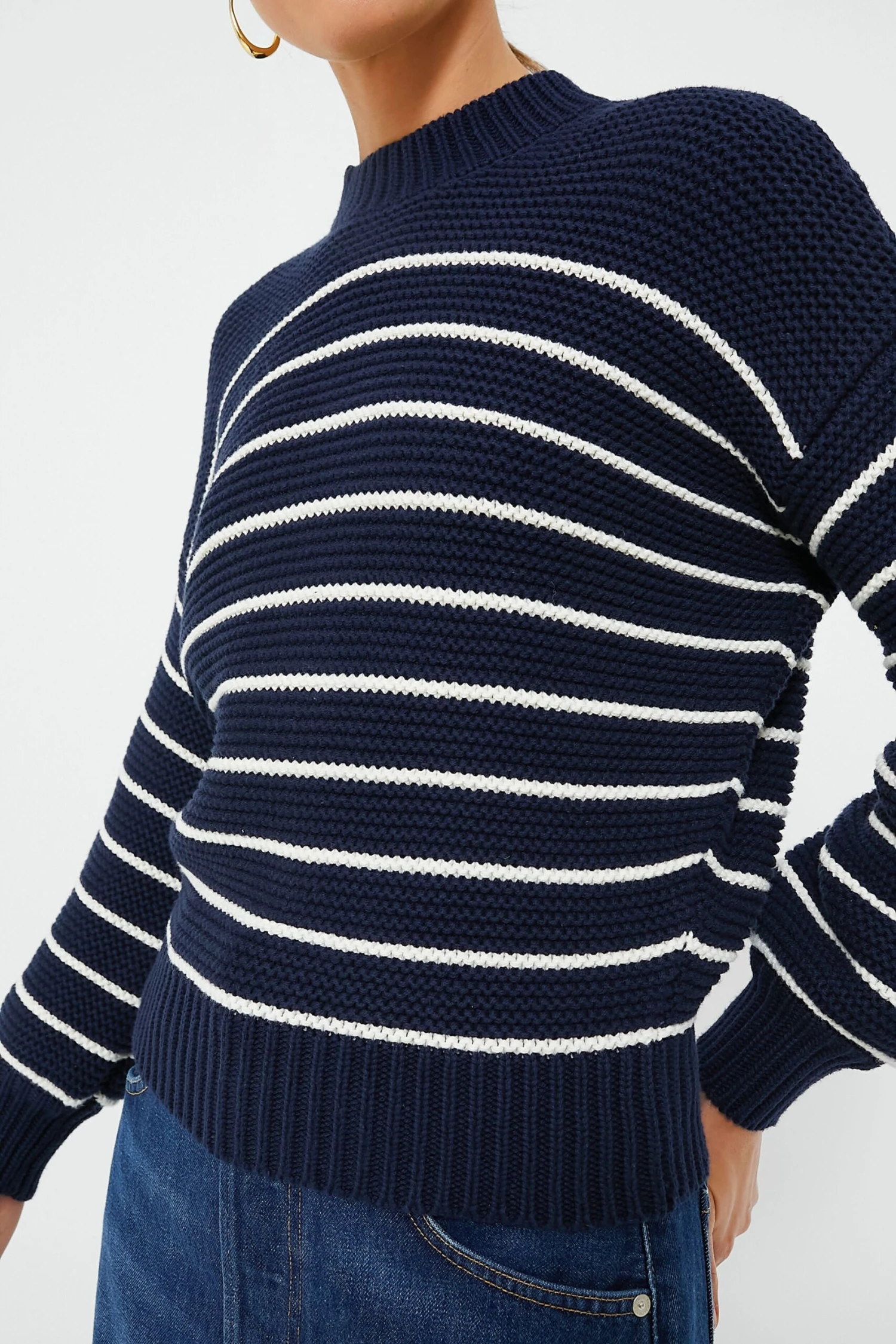 Dark Navy And Ivory Stripe Button Back Crewneck Sweater 7 Dark Navy And Ivory Stripe Button Back Crewneck Sweater - Image 5
