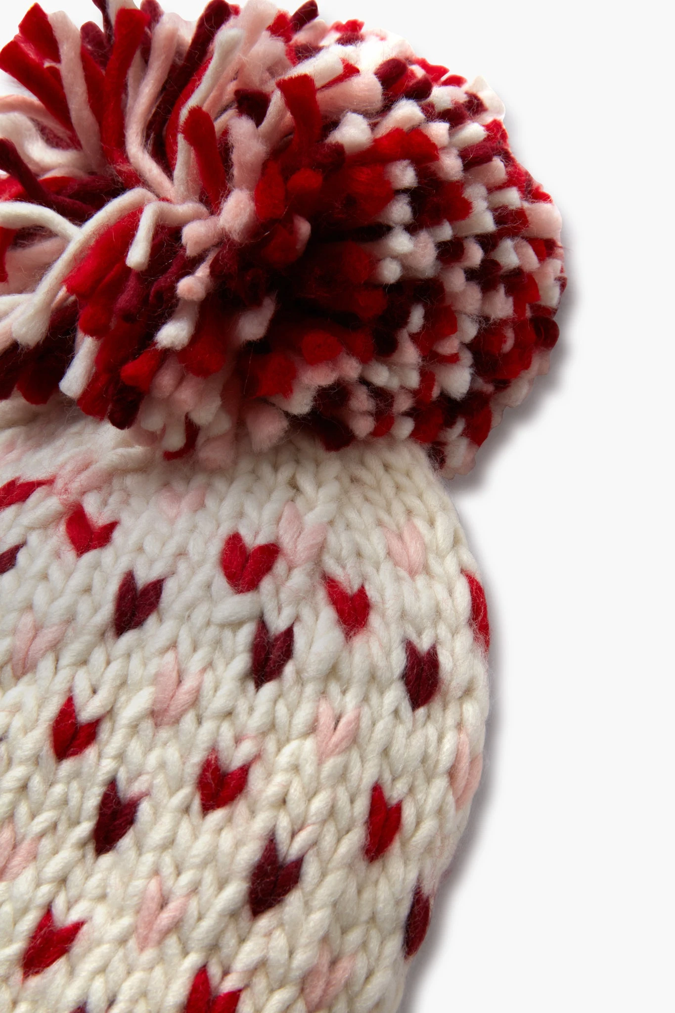 Lollipop Red Hand Knitted Multi Mini Heart Pompom Hat 6 Lollipop Red Hand Knitted Multi Mini Heart Pompom Hat - Image 4
