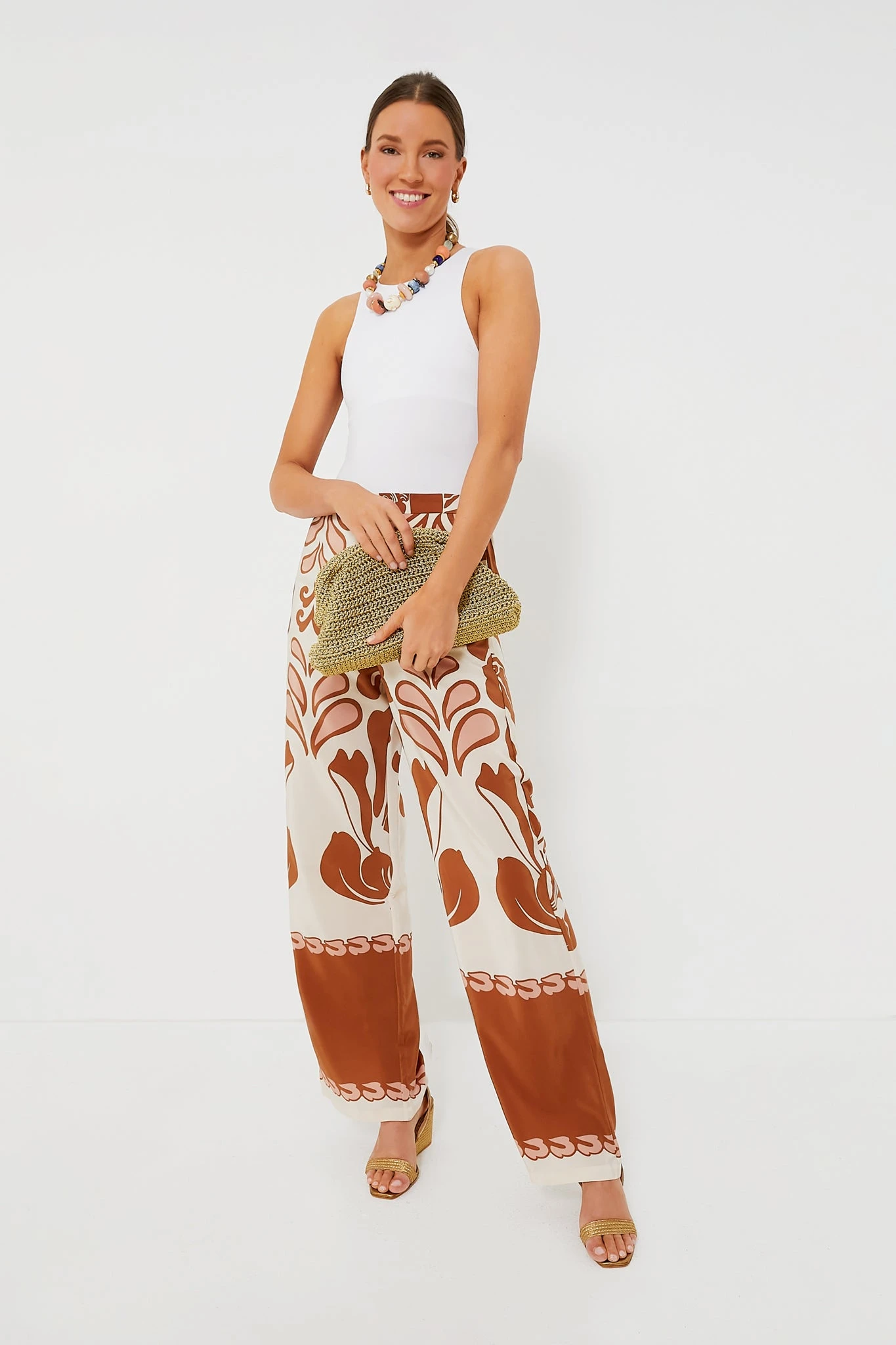 Brown Spray Of Flowers Wide Leg Pants 4 Brown Spray Of Flowers Wide Leg Pants - Image 2