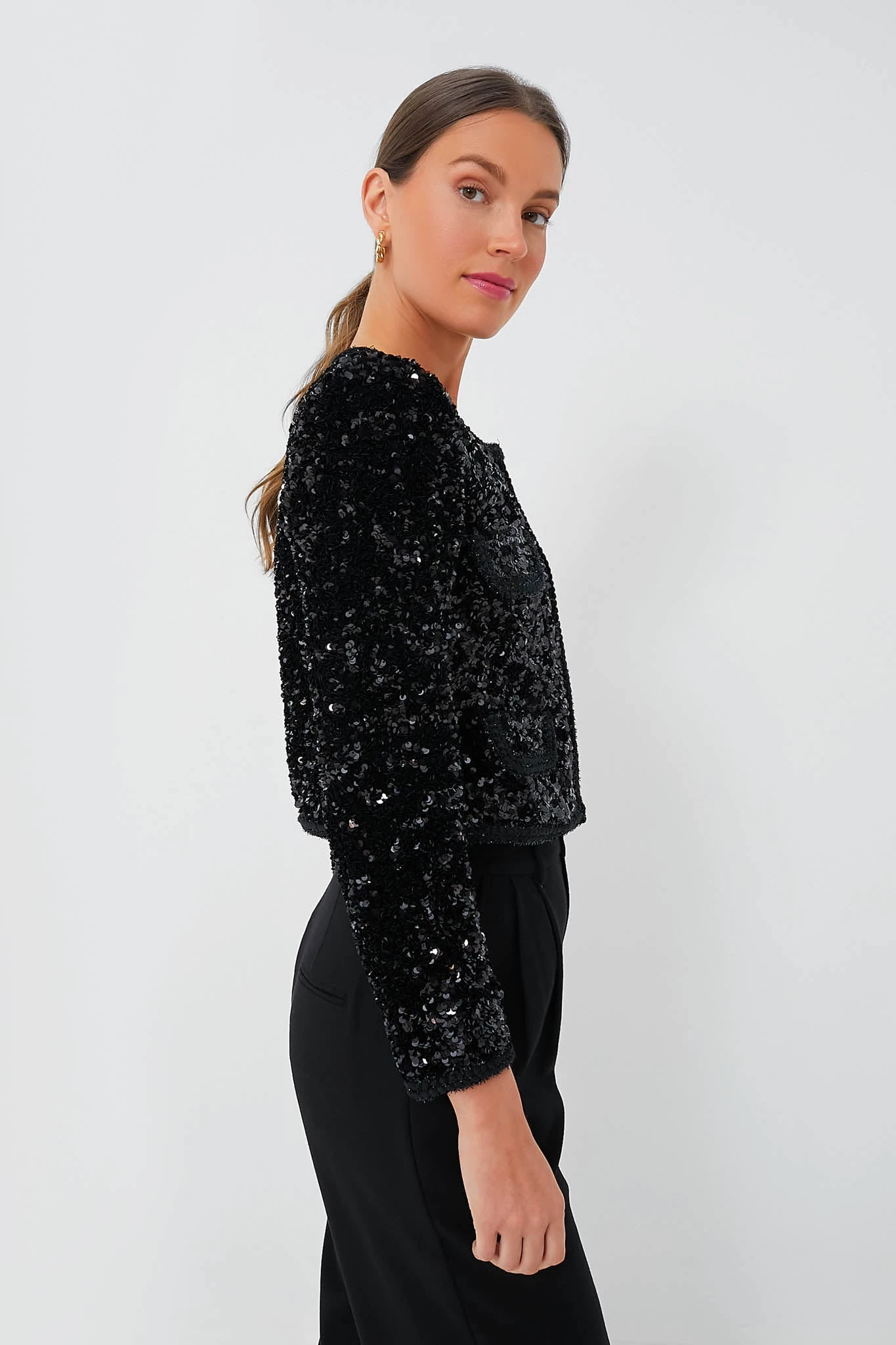 SELF PORTRAIT Black Sequin Cropped Jacket 5 SELF PORTRAIT Black Sequin Cropped Jacket - Image 3