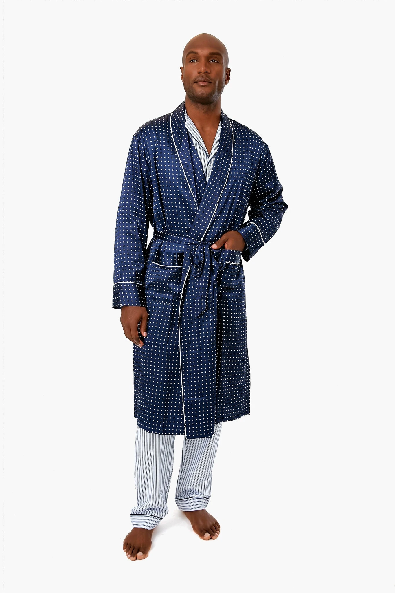 Mens Navy Silk Long Robe 4 Mens Navy Silk Long Robe - Image 2