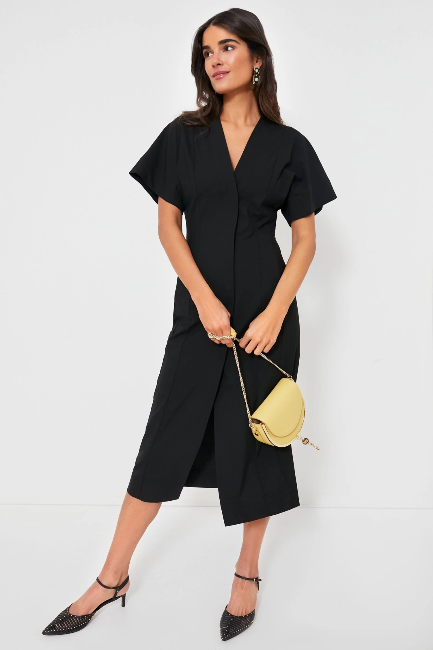 Ganni Black Drapey Melange Midi Dress 4 Ganni Black Drapey Melange Midi Dress - Image 2