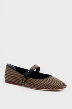 Loeffler Randall Black And Brown Check Ginger Flats