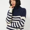 Navy Colorblock Stripe Organic Carolyn Funnel Neck Sweater -Loeffler Cloth Shop f49qbkIC1XEaTQgEMqMrnGwYrzRB4VAB 1