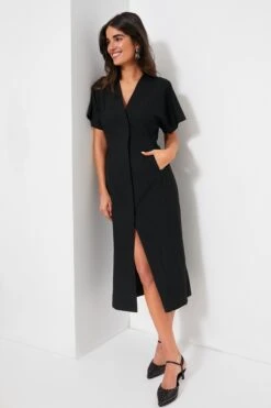Ganni Black Drapey Melange Midi Dress