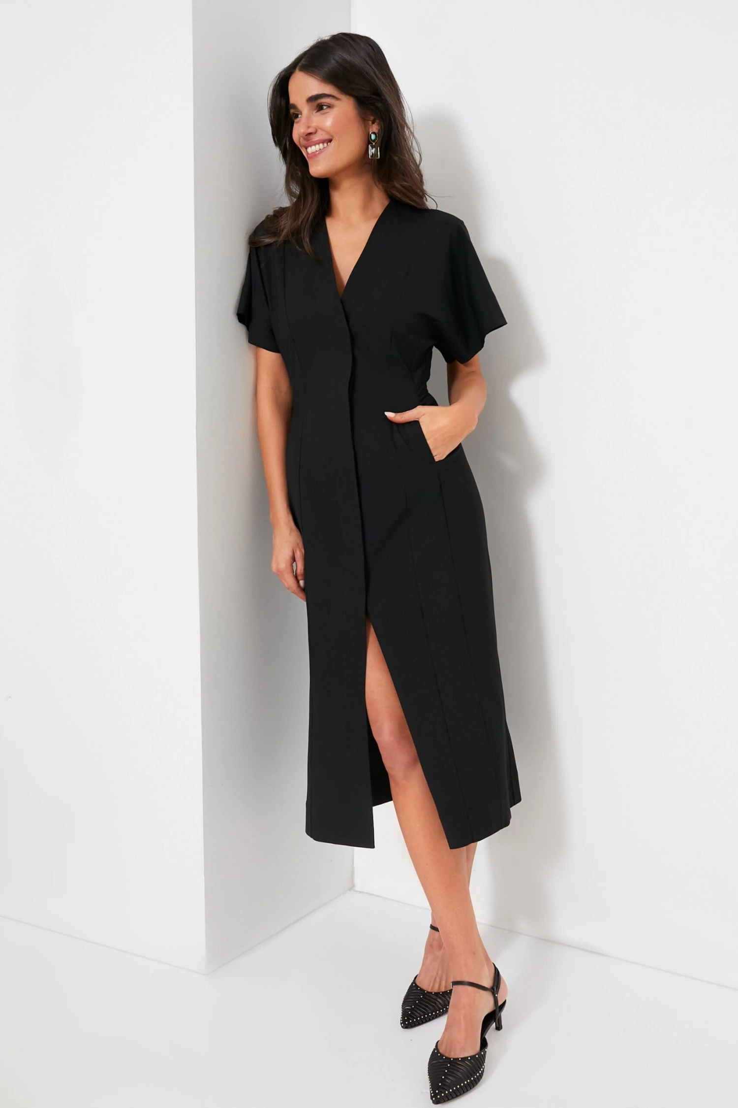 Ganni Black Drapey Melange Midi Dress 3 Ganni Black Drapey Melange Midi Dress