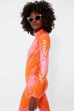 Azalea Pink And Orange Chevron Print Thermal Half Zip -Loeffler Cloth Shop fts9SRDM6JXLR36epuSq0auYzJKp66HV 1