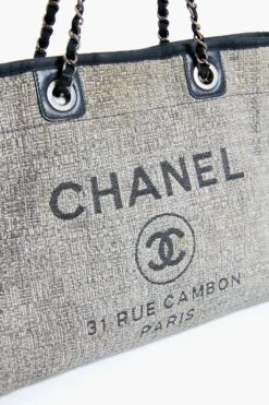 CHANEL Grey Deauville MM Chain Tote -Loeffler Cloth Shop gG5pDwH1ld8ggbpJJn17i7qGBjb8dl4T 1