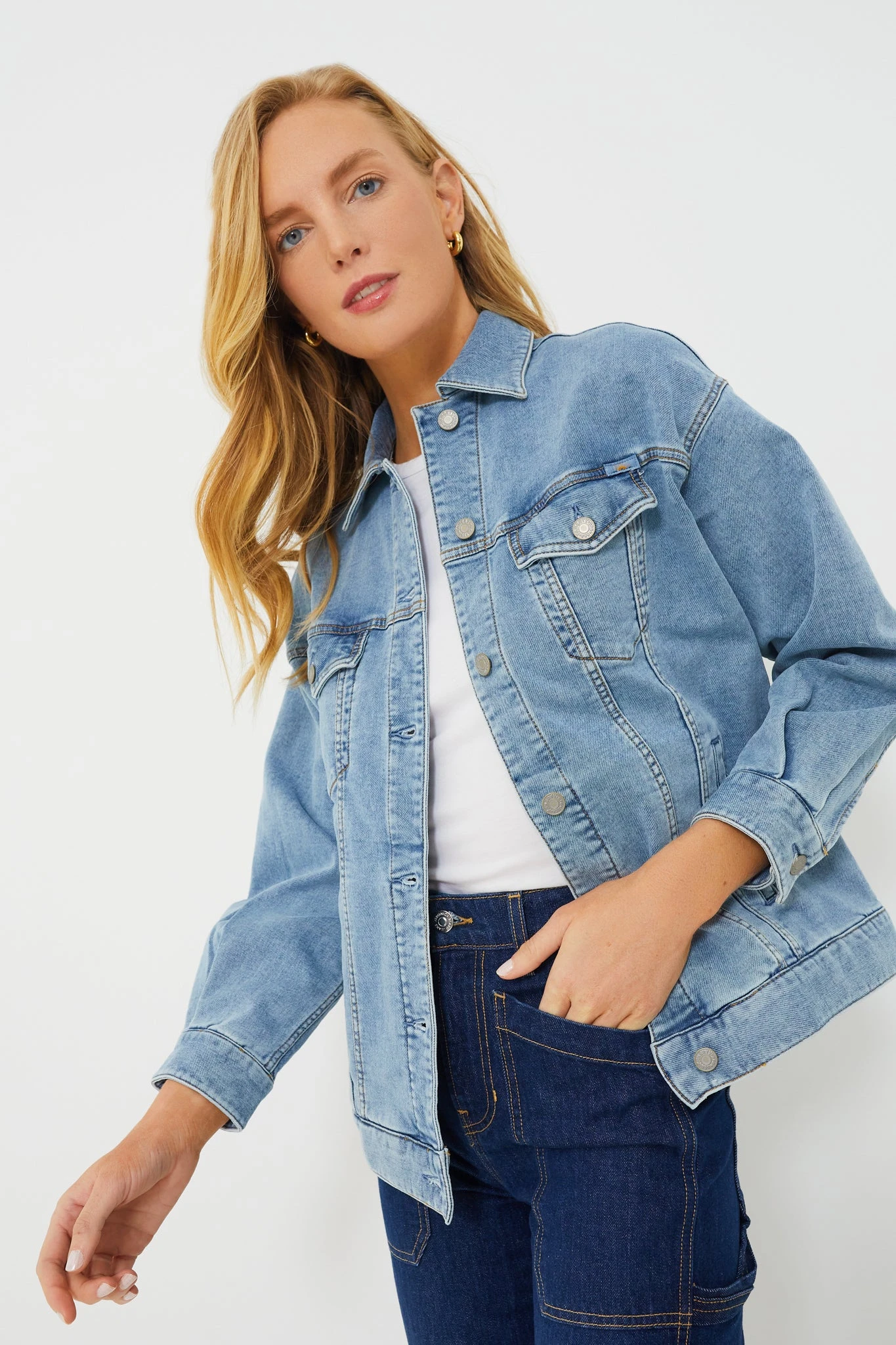 Mid Wash Stretch Terry Trucker Jacket 3 Mid Wash Stretch Terry Trucker Jacket