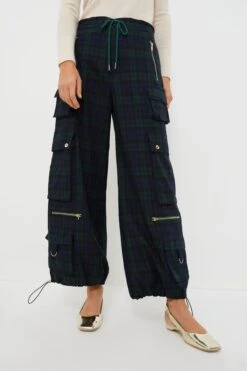 CYNTHIA ROWLEY Blackwatch Plaid Cargo Pants