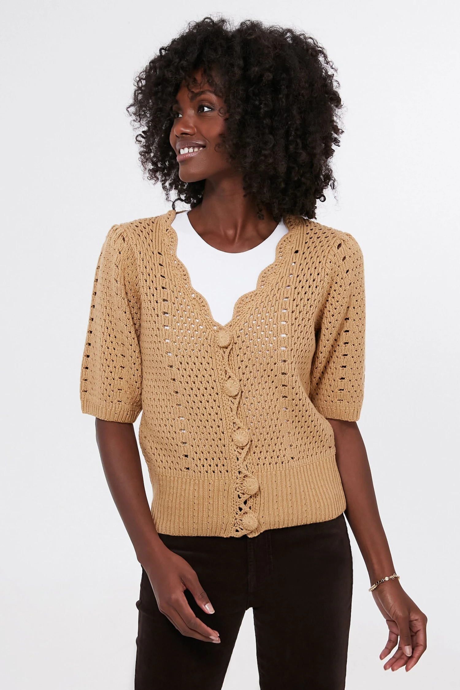 Tan Short Sleeve Alice Cardigan 4 Tan Short Sleeve Alice Cardigan - Image 2