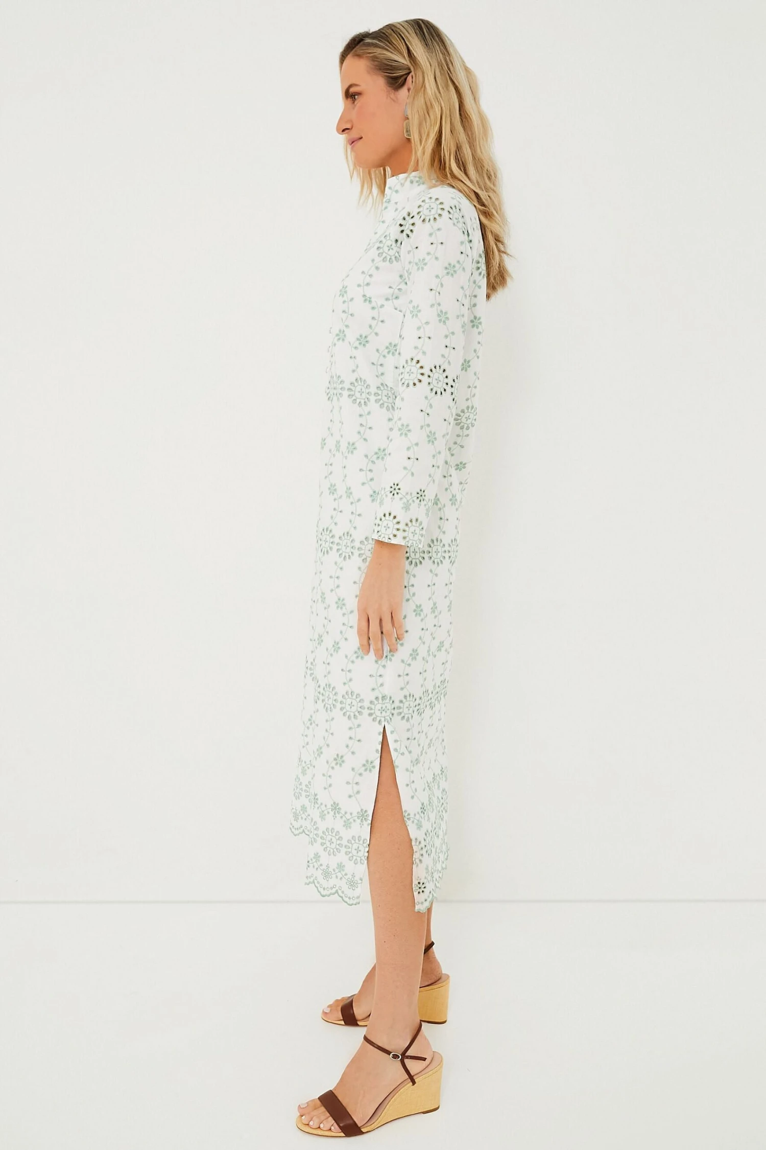 Gasparilla Green Eyelet Button Front Long Sleeve Caftan 5 Gasparilla Green Eyelet Button Front Long Sleeve Caftan - Image 3