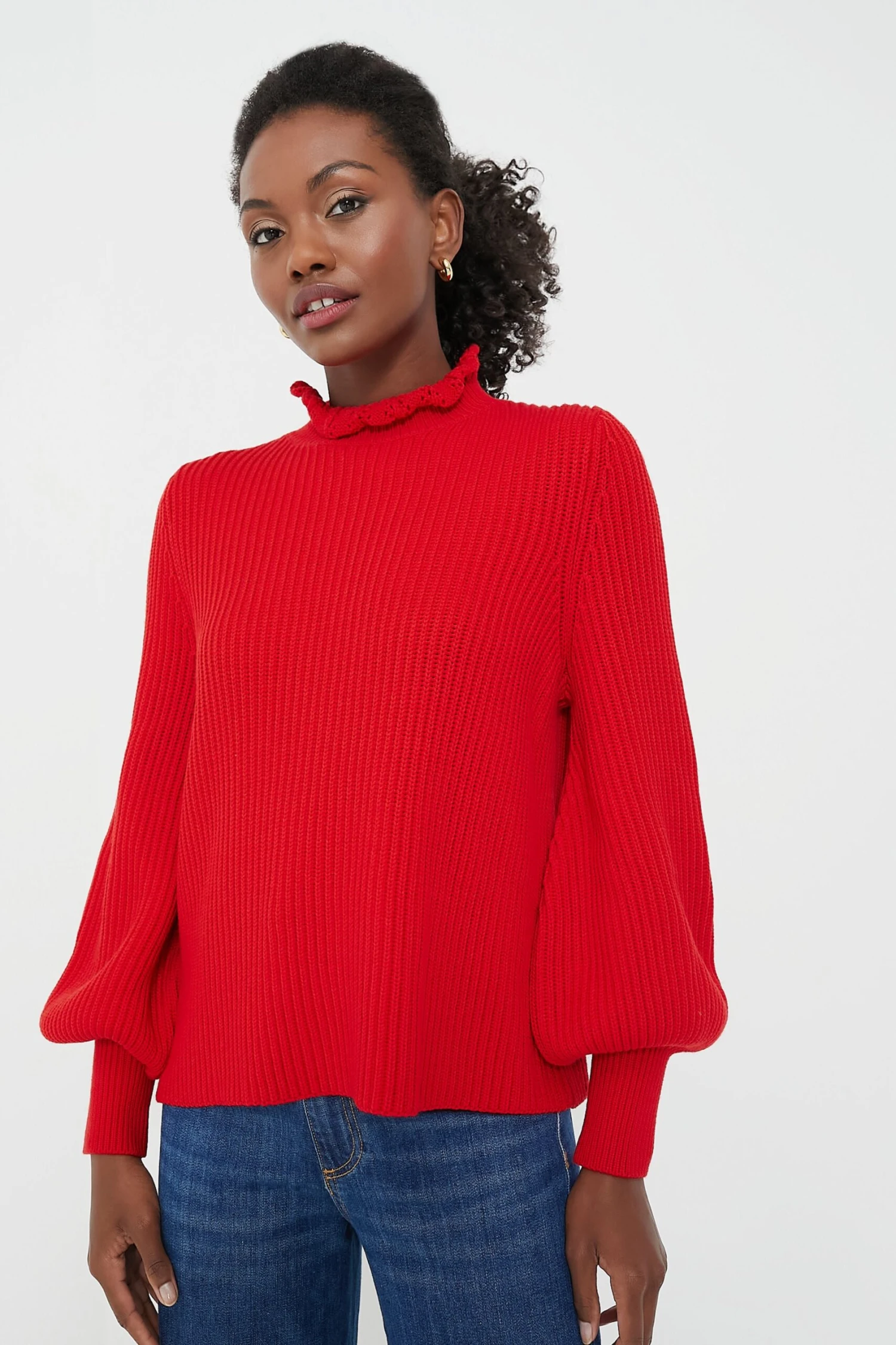 Red Ruffle Neck Delphine Sweater 3 Red Ruffle Neck Delphine Sweater