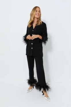 Black Party Pajama Set With Feathers