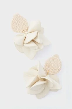Cream Silk And Leather Orchid Earring