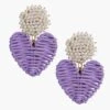 Cluster Pearl Lilac Rattan Hearts Earrings