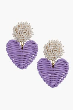 Cluster Pearl Lilac Rattan Hearts Earrings