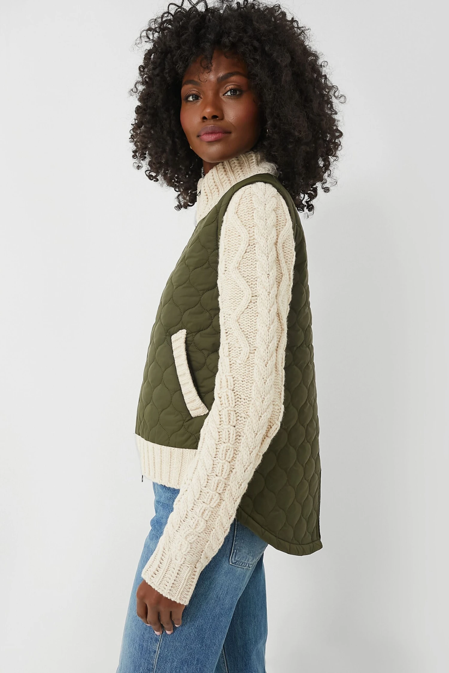 Veronica Beard Army And Oatmeal Patra Mixed Media Jacket 5 Veronica Beard Army And Oatmeal Patra Mixed Media Jacket - Image 3