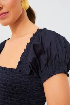 Tory Burch Medium Navy Smocked Cotton Dress -Loeffler Cloth Shop rj996Rpoh0NNFFjYSMDQO6mbjjiSRLvM 1