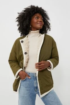 Natural And Olive Reversible Polar Bear Jacket