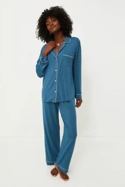 Eberjey Heritage Blue Gisele Long PJ Set