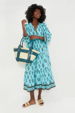 Tropical Turquoise Bouquet Long Sleeve Salty Paloma Caftan