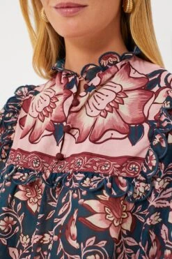 Farm Rio Teal Ainika Charm Long Sleeve Blouse -Loeffler Cloth Shop skyKryk3eOUTS0oRcNwtifc5ahuiw1Ea 1