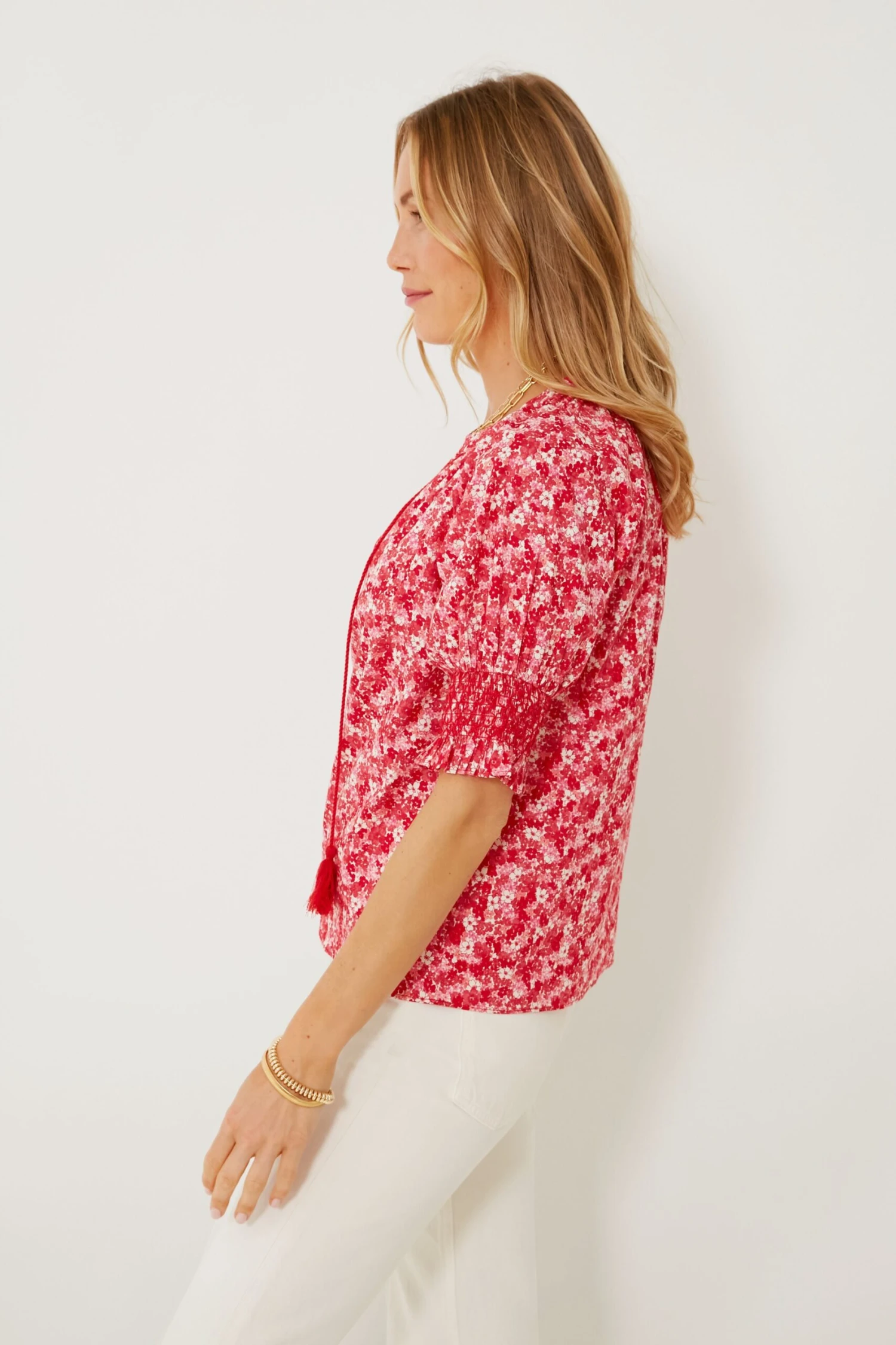Red And Pink Floral V-Neck Colleen Blouse 5 Red And Pink Floral V-Neck Colleen Blouse - Image 3