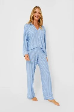 Eberjey Blue Ivory Gisele Printed The Tencel Modal Long PJ Set
