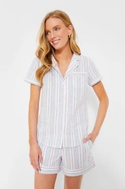Women's Vintage French Stripes Short Sleeve Short Set