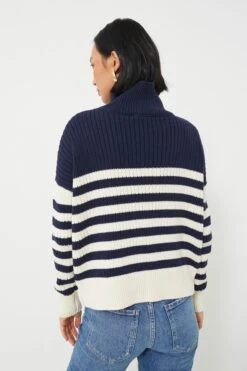 Navy Colorblock Stripe Organic Carolyn Funnel Neck Sweater -Loeffler Cloth Shop wL9G1c3Mq4lenPwFhzceMNBCQgyWCl9W 1