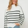 White & Forest Green Striped Emsley Turtleneck