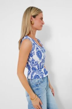 White And Blue Angelica Blouse -Loeffler Cloth Shop yJBqrSVsBiTVuG2CHqyutDMLyYxIuavn 1