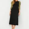 Black Juliet Maxi Dress With Green Printed Sleeves