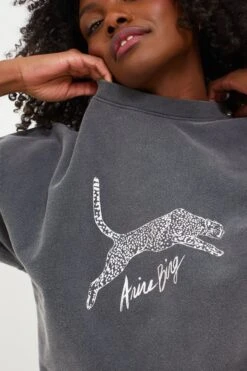 ANINE BING Washed Black Spencer Sweatshirt Spotted Leopard -Loeffler Cloth Shop yk1LBj8TA6OoIow2ZCBIsB1F8dyszqVV 1
